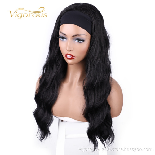 2020 New Fashion Headwrap Wholesale Machine Made Pre Plucked Cheap Glueless Body Wave For Women Headband Wigs Synthetic Hair